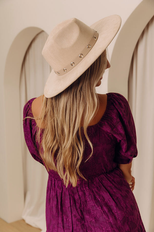 Uptown Charm Faux Suede Fedora in Beige Image - 1
