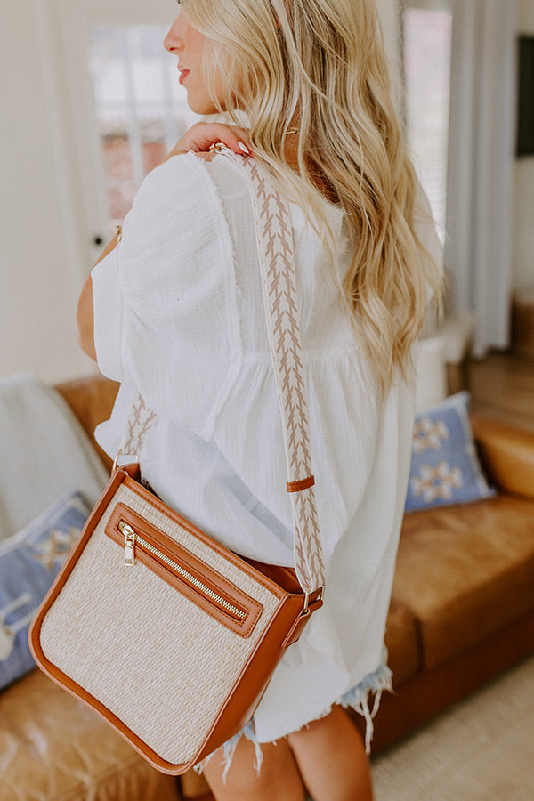 Coastal Cruise Raffia Woven Crossbody in Brown Image 1