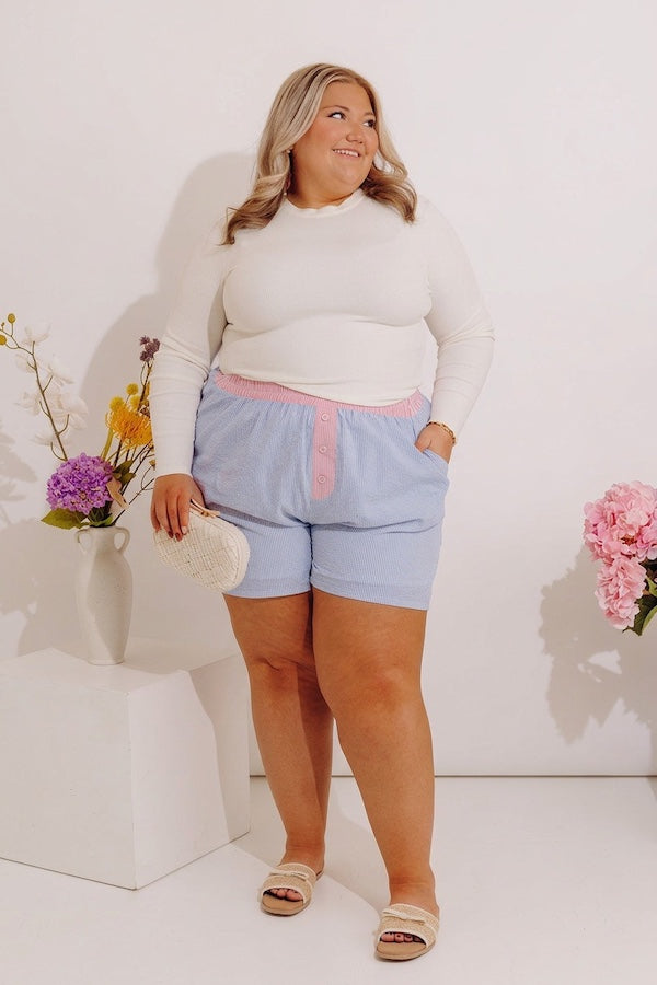 Dockside Dreaming High Waist Stripe Shorts Curves Image - 3