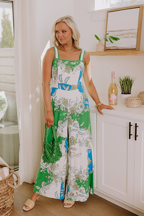 Cruise Ready Floral Wide Leg Jumpsuit in Green Image 4