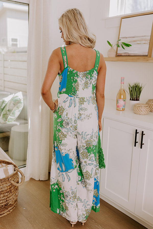 Cruise Ready Floral Wide Leg Jumpsuit in Green Image 3