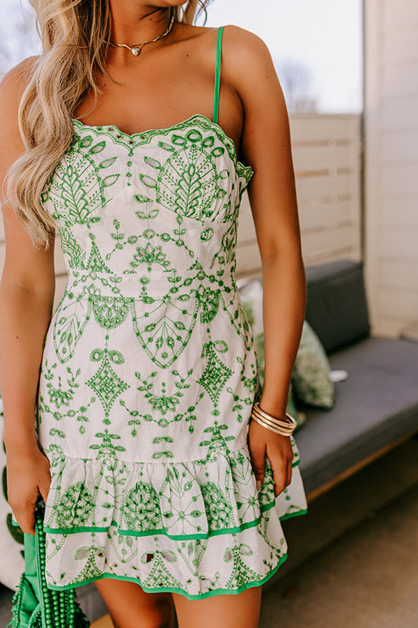 Vacay Villa Eyelet Mini Dress in Green Image 3