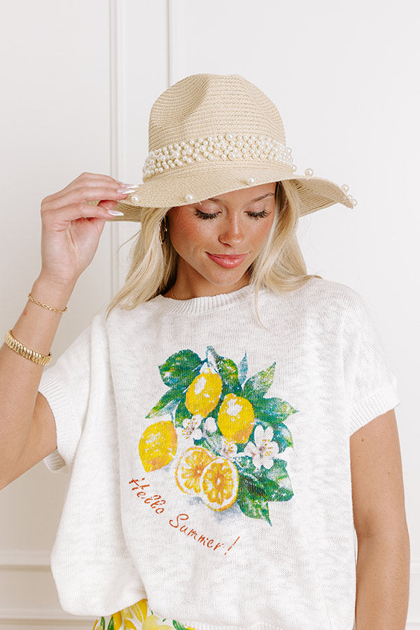 Charming Glance Pearl Embellished Raffia Woven Fedora Image 1