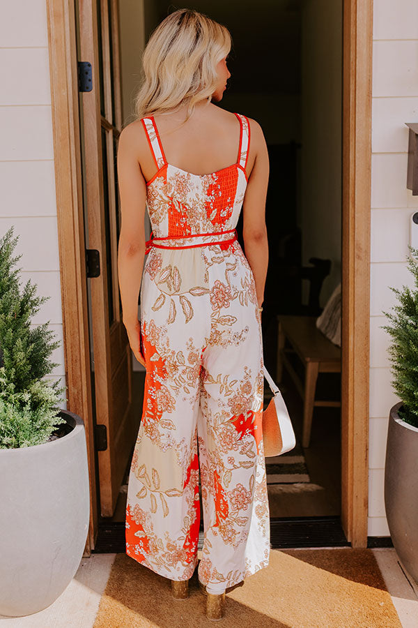Cruise Ready Floral Wide Leg Jumpsuit in Tangerine Image 5