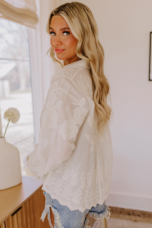 Sweet Aroma Embroidered Button Up in Cream Image 5