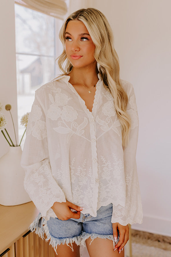 Sweet Aroma Embroidered Button Up in Cream Image 2