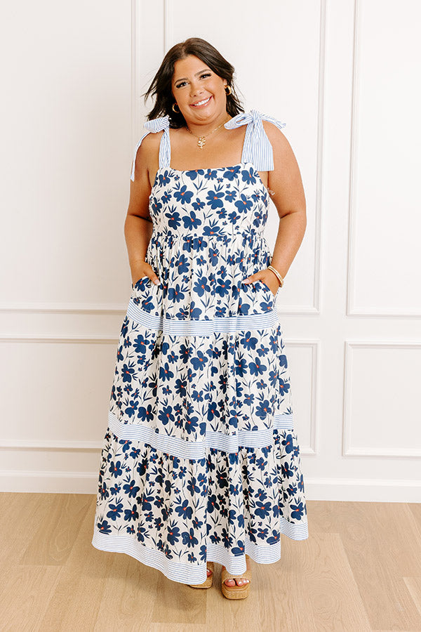 Stroll Through The Park Floral Maxi Dress in Navy Curves Image 4