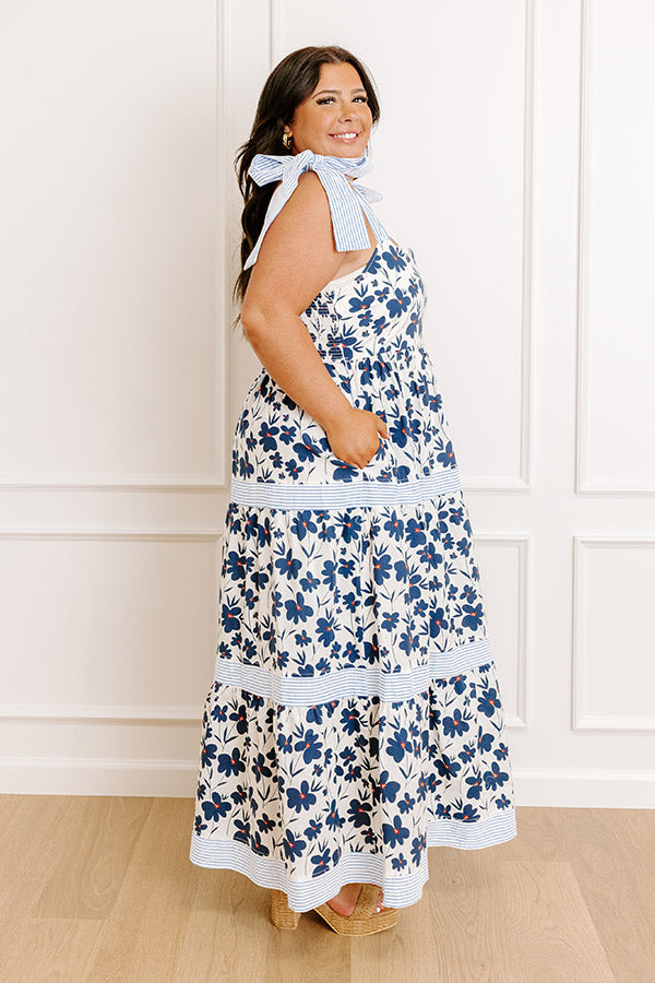 Stroll Through The Park Floral Maxi Dress in Navy Curves Image 5
