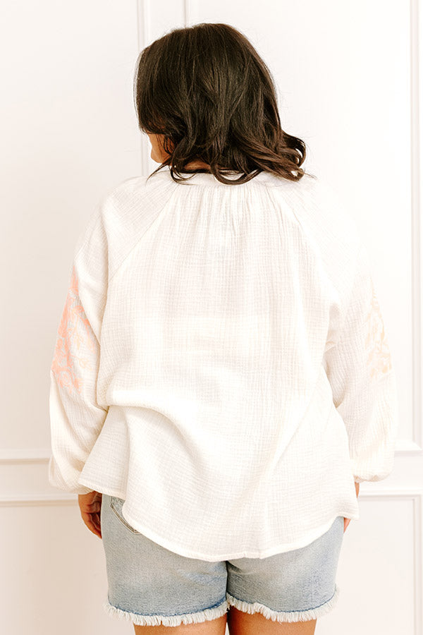 Gardenia Charm Floral Embroidered Top in Cream Curves Image 3