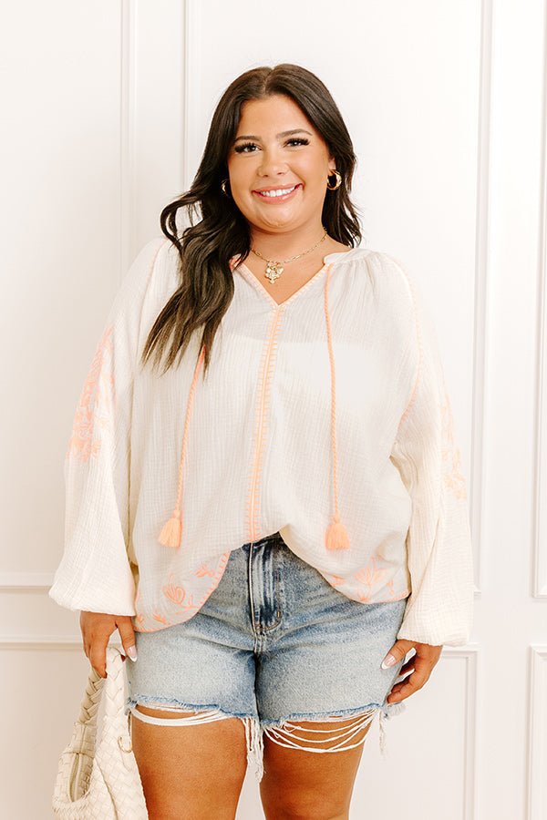 Gardenia Charm Floral Embroidered Top in Cream Curves Image 1