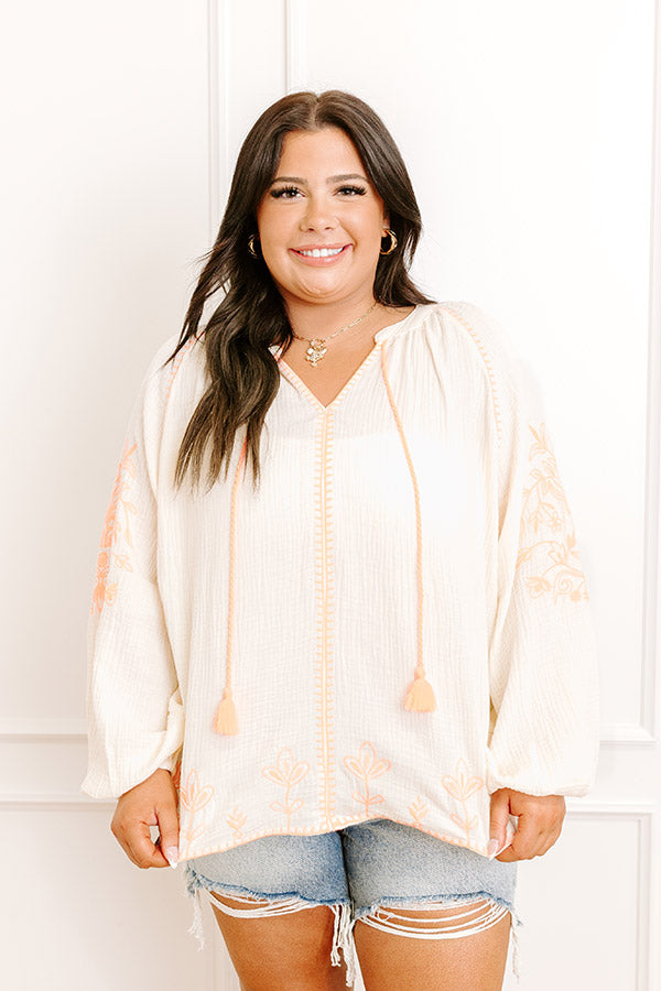 Gardenia Charm Floral Embroidered Top in Cream Curves Image 5
