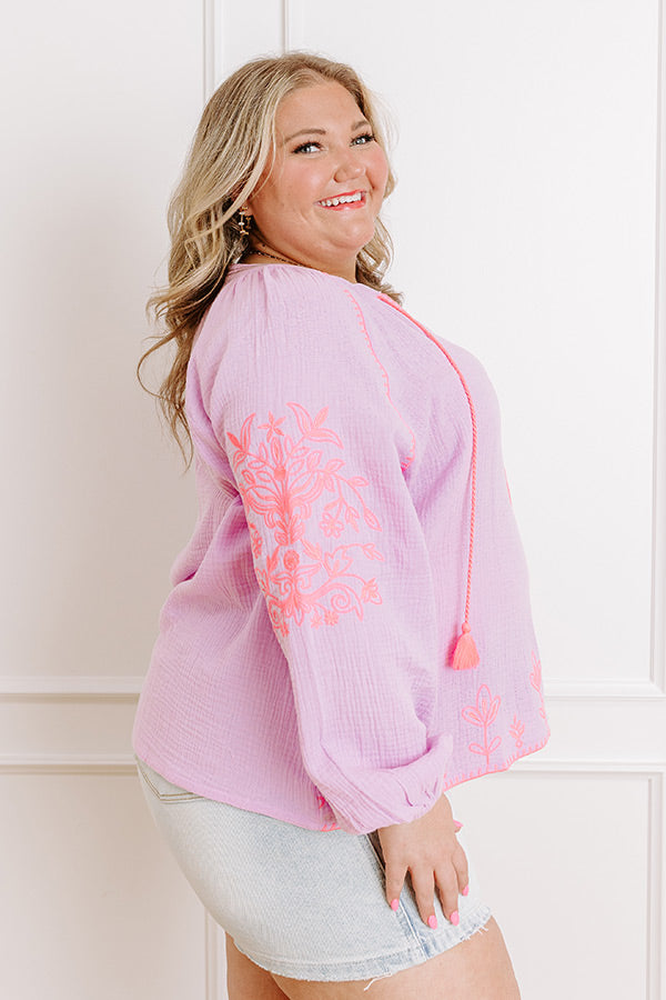 Gardenia Charm Floral Embroidered Top in Dusty Purple Curves Image 3