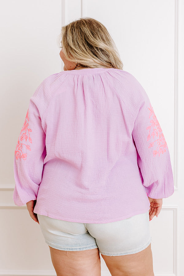 Gardenia Charm Floral Embroidered Top in Dusty Purple Curves Image 5