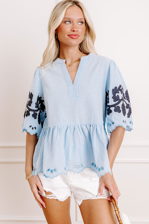 Vacay In The Hamptons Embroidered Top in Sky Blue Image 3