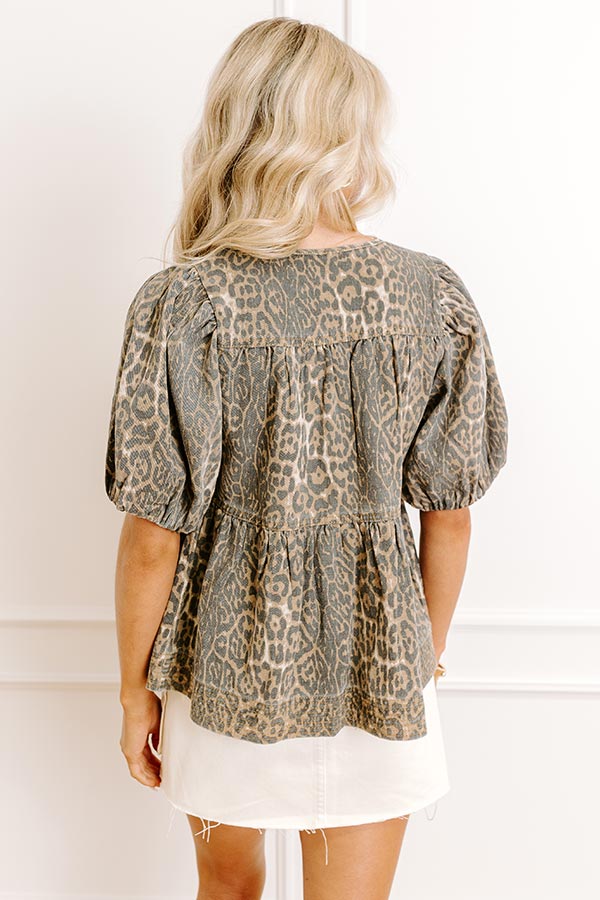 Uptown Charm Leopard Denim Top Image 4