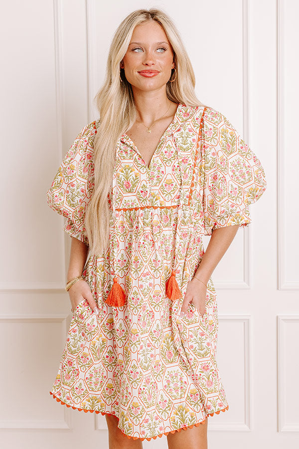 Tea Garden Charm Floral Mini Dress in Orange Image 2