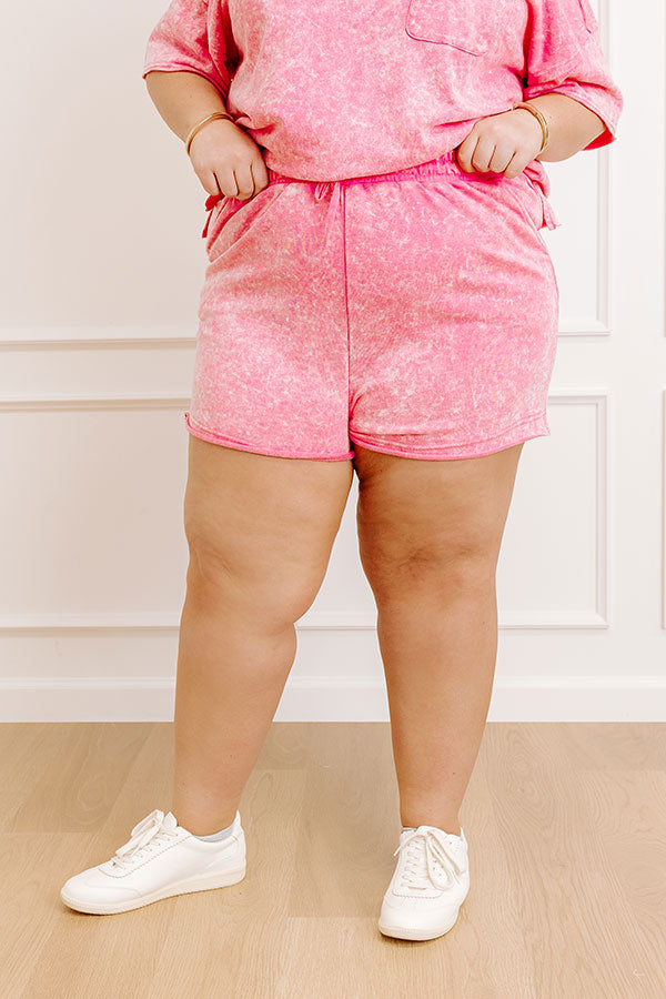 Road Trip Ready High Waist Vintage Wash Shorts in Pink Curves Image 2