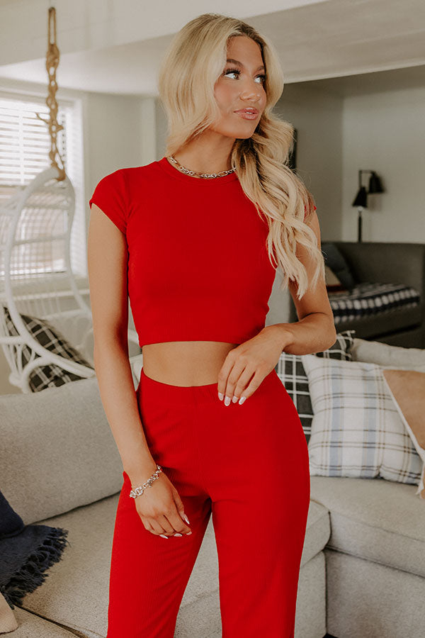 Always On The Go Ribbed Crop Tee in Red Image 3