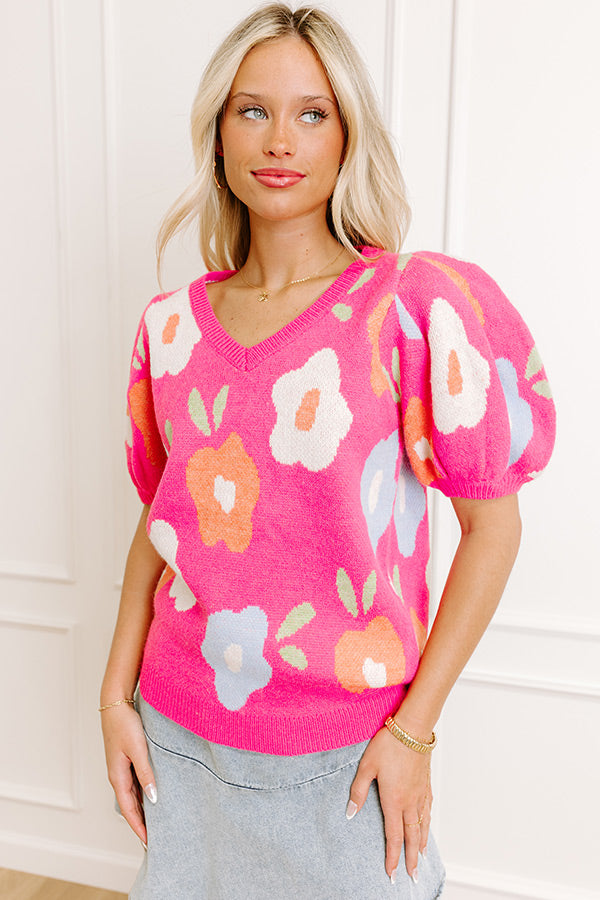 Flower Power Knit Sweater Top in Pink Image 1