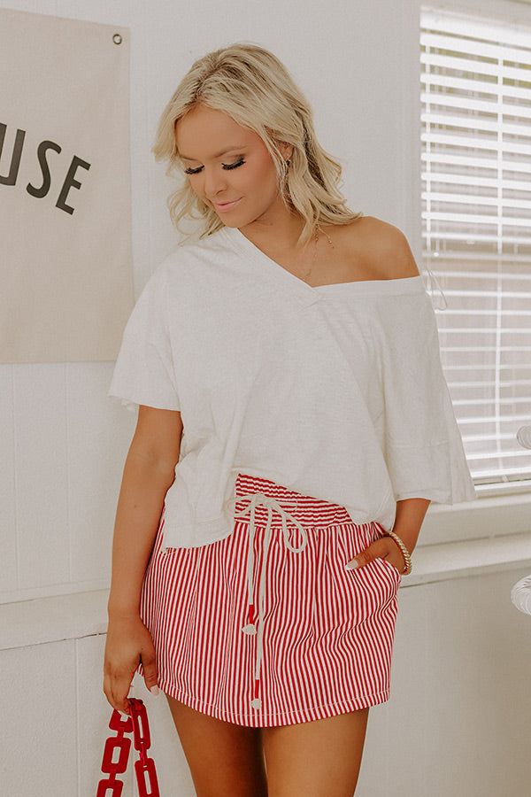 The Sarah High Waist Stripe Skort in Red Image 1
