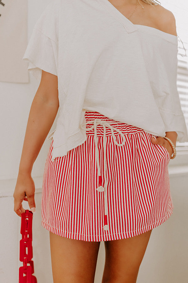 The Sarah High Waist Stripe Skort in Red Image 2