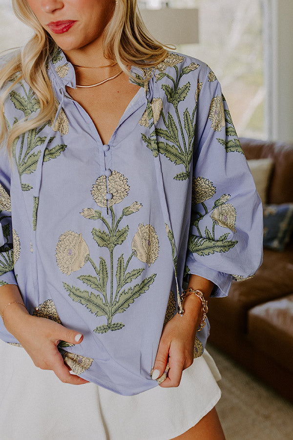 Botanical Brunch Floral Top in Sky Blue Image 3