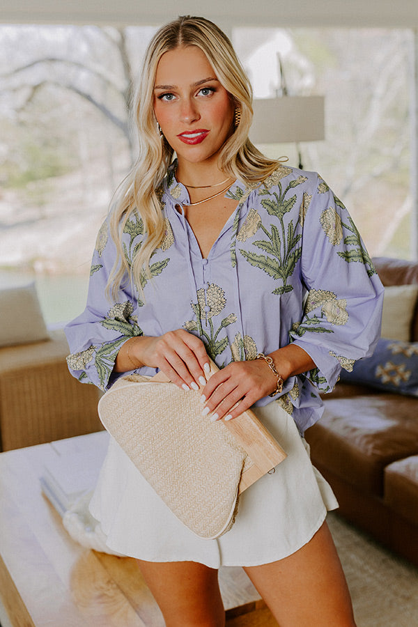 Botanical Brunch Floral Top in Sky Blue Image 4