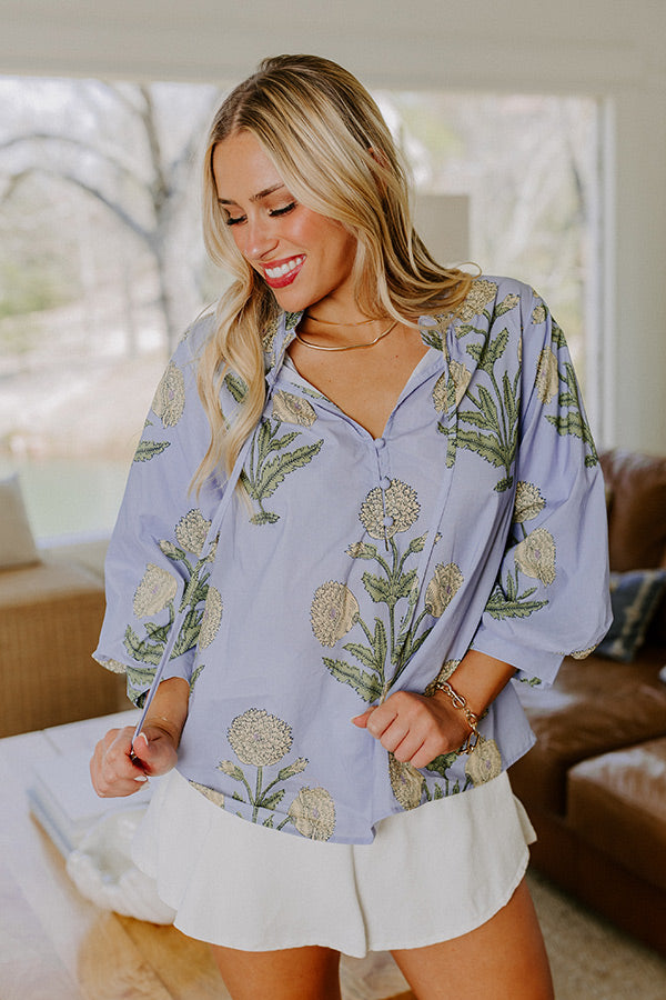 Botanical Brunch Floral Top in Sky Blue Image 1