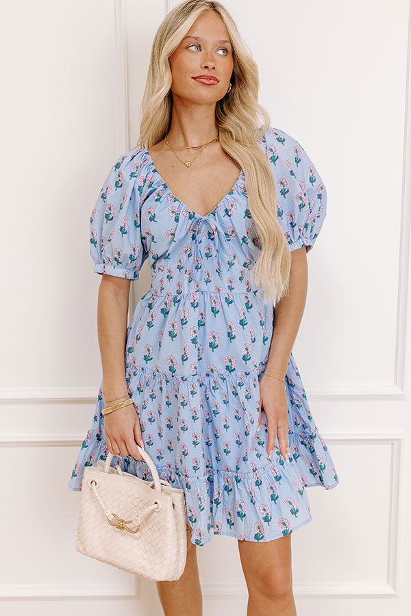 Floral Haven Mini Dress in Sky Blue Image 1