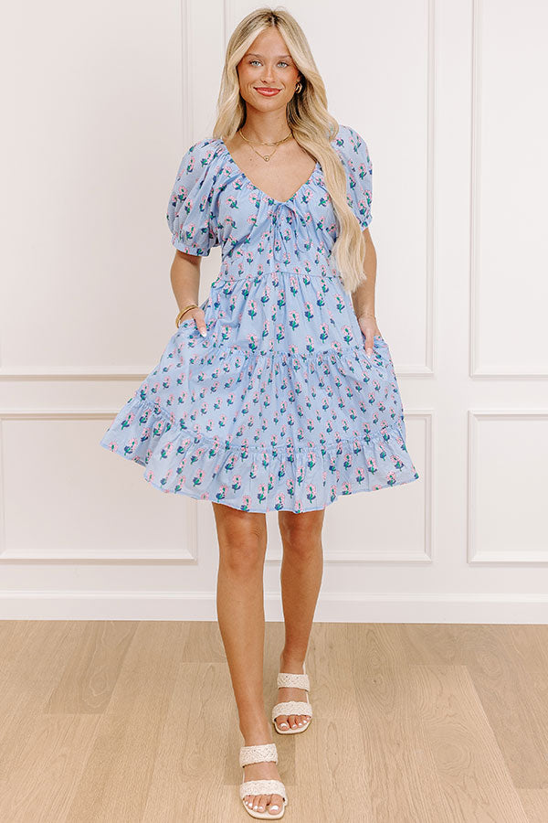 Floral Haven Mini Dress in Sky Blue Image 2