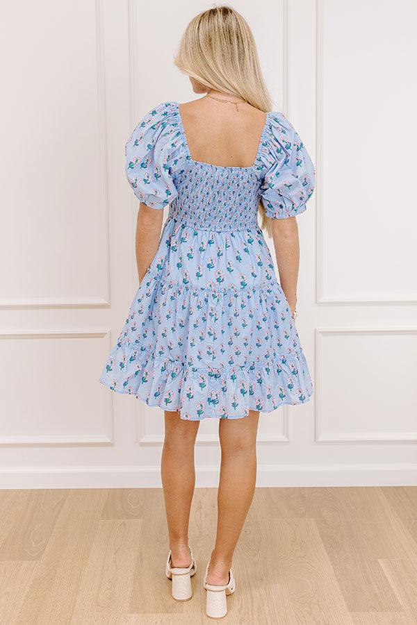 Floral Haven Mini Dress in Sky Blue Image 4