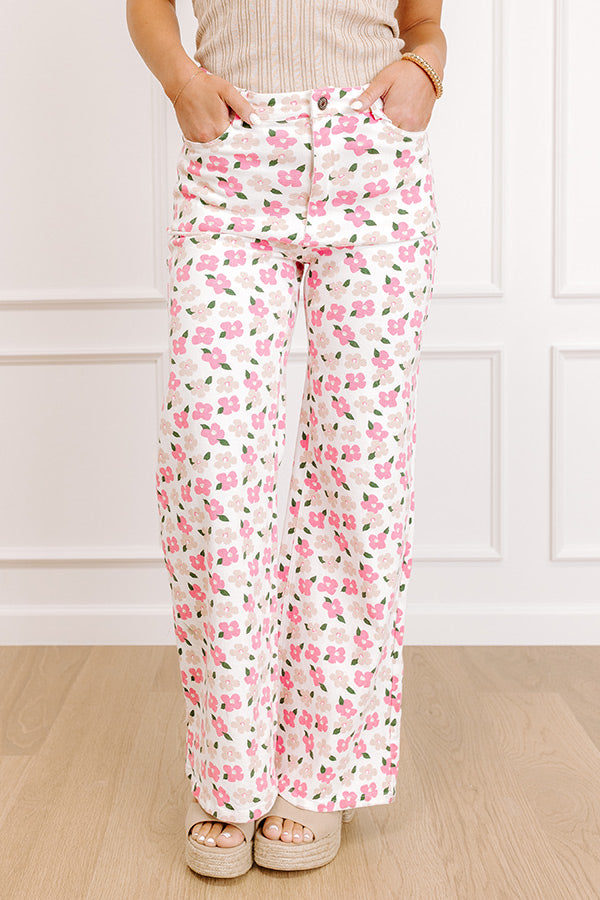 The Poppy High Waist Floral Wide Leg Pants in Pink Image 5
