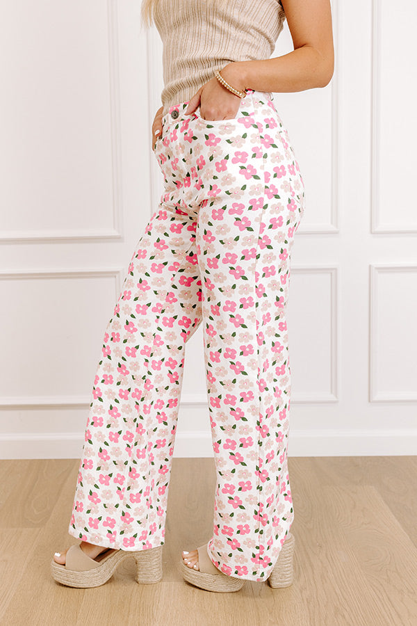 The Poppy High Waist Floral Wide Leg Pants in Pink Image 2