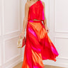 Moonlit Lagoon High Waist Satin Midi Skirt in Red Image 1