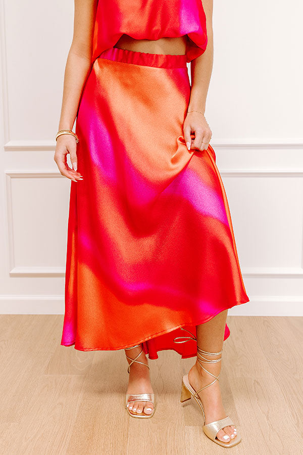 Moonlit Lagoon High Waist Satin Midi Skirt in Red Image 2