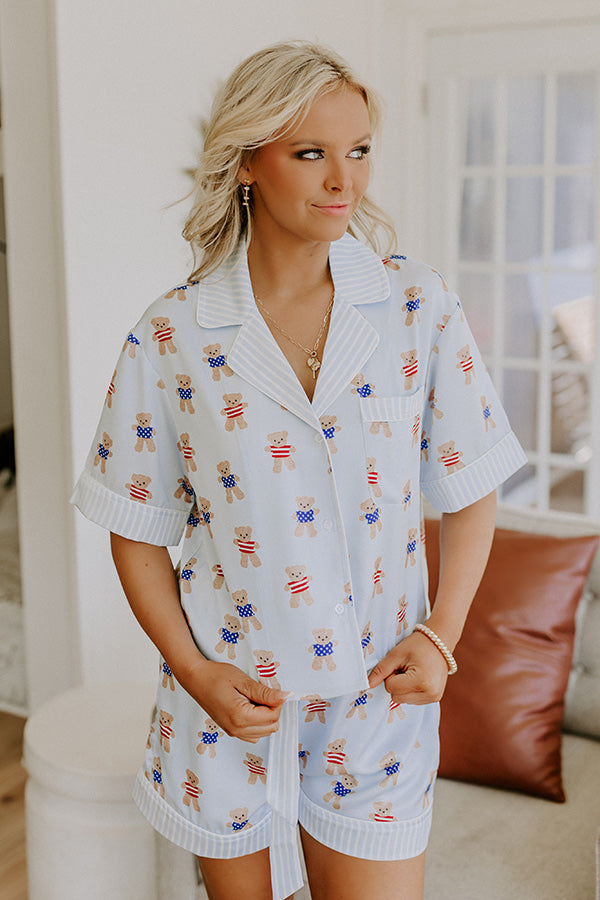 Beary Patriotic Satin Pajama Shorts Image 4