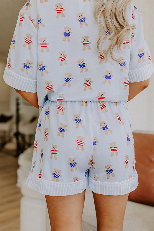 Beary Patriotic Satin Pajama Shorts Image 5