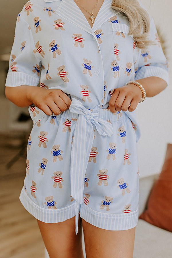 Beary Patriotic Satin Pajama Shorts Image 1