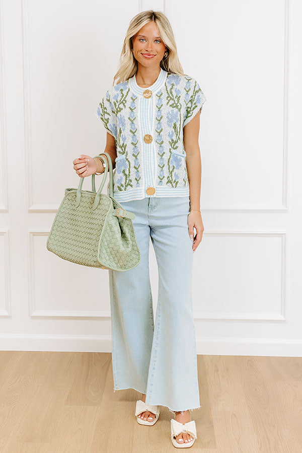 Serene Tea Garden Knit Vest Top in Sky Blue Image 2