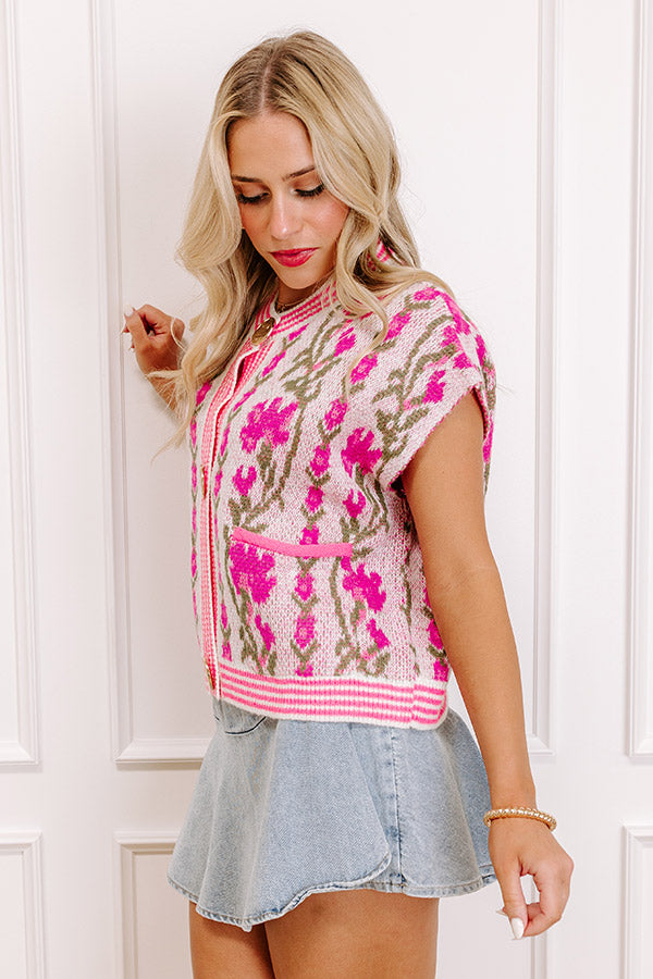 Serene Tea Garden Knit Vest Top in Pink Image 2