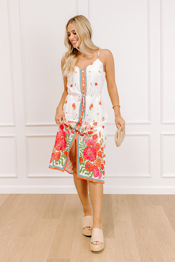 San Fran Stroll Linen-Blend Floral Midi Dress Image 1