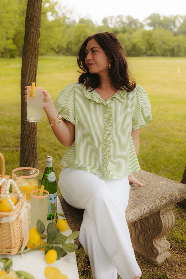 Sorbet And Stripes Ruffle Top in Lime Image - 1