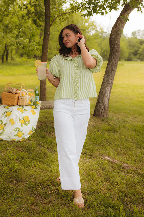 Sorbet And Stripes Ruffle Top in Lime Image - 2