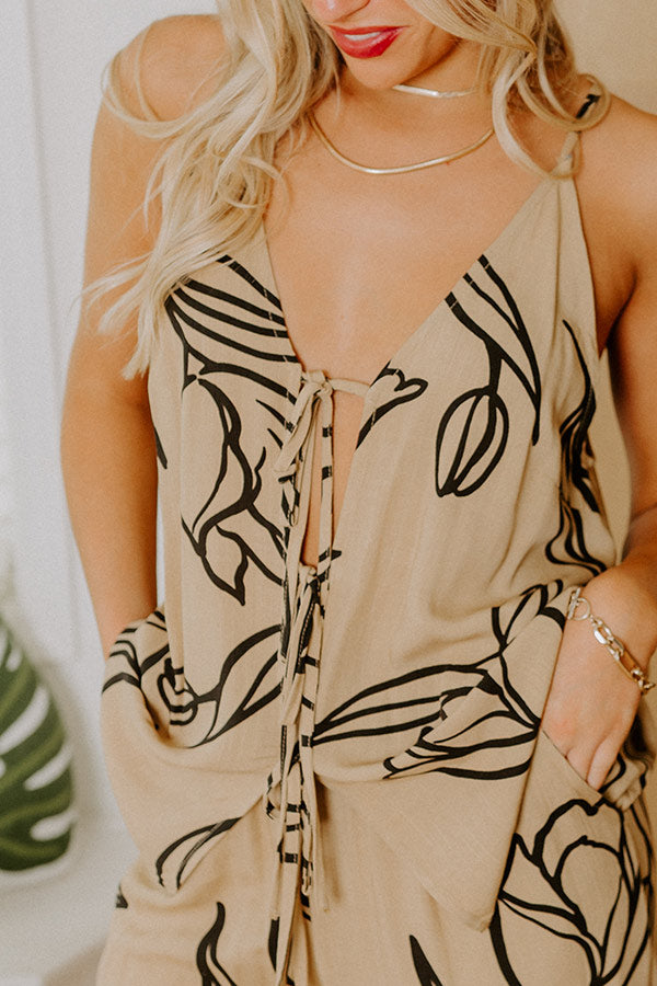 Vacay Bungalow Front Tie Tank in Khaki Image 2
