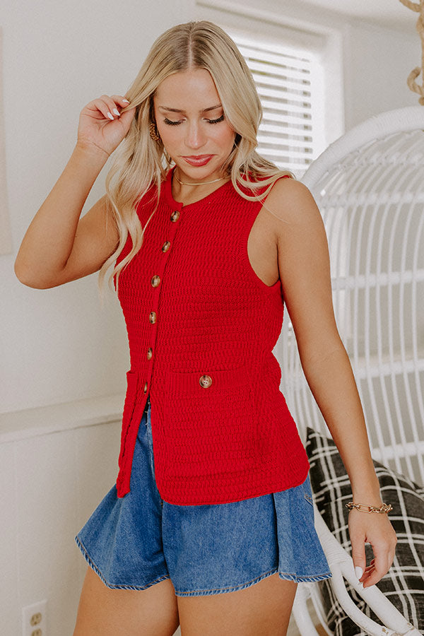 Coastal Town Charm Knit Vest Top In Red Image 2