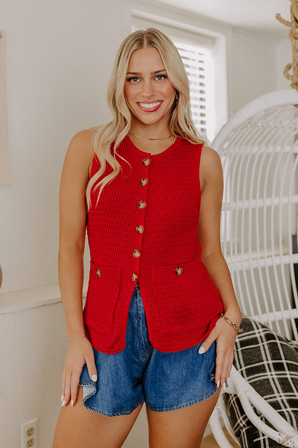 Coastal Town Charm Knit Vest Top In Red Image 5