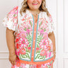 Santorini Daydream Linen-Blend Floral Top in Ivory Curves Image 1