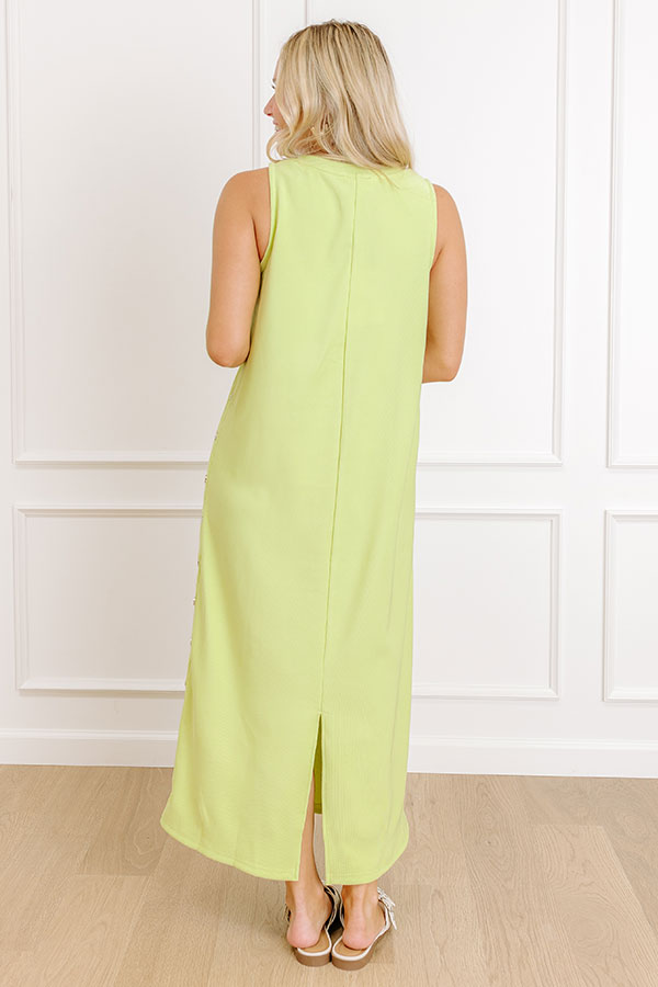 Santa Monica Chic Ribbed Midi Dress in Lime Punch Image 3