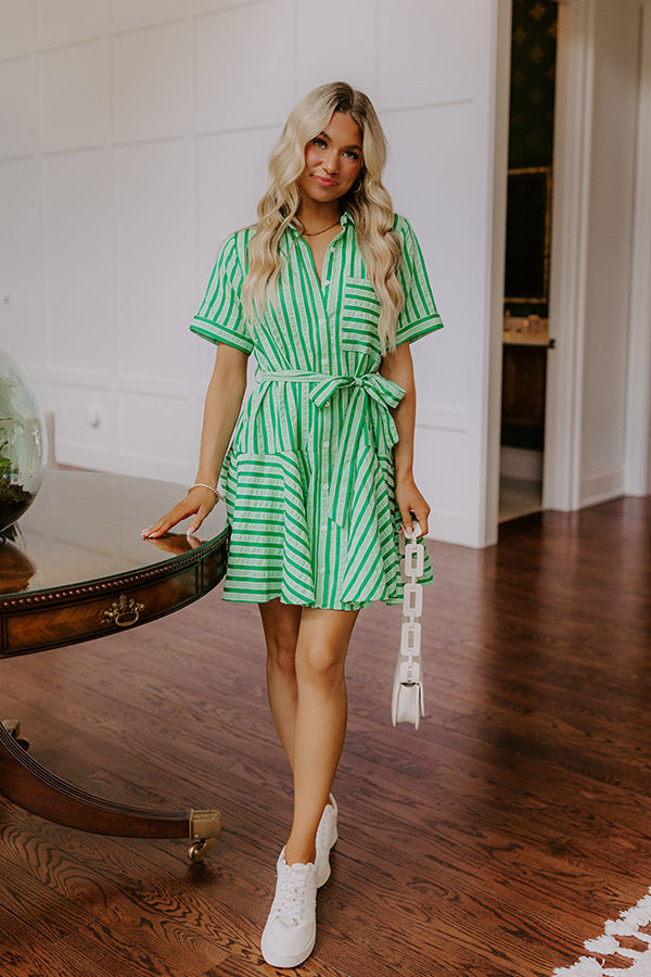 Luxe Lines Button Down Mini Dress in Green Image - 1
