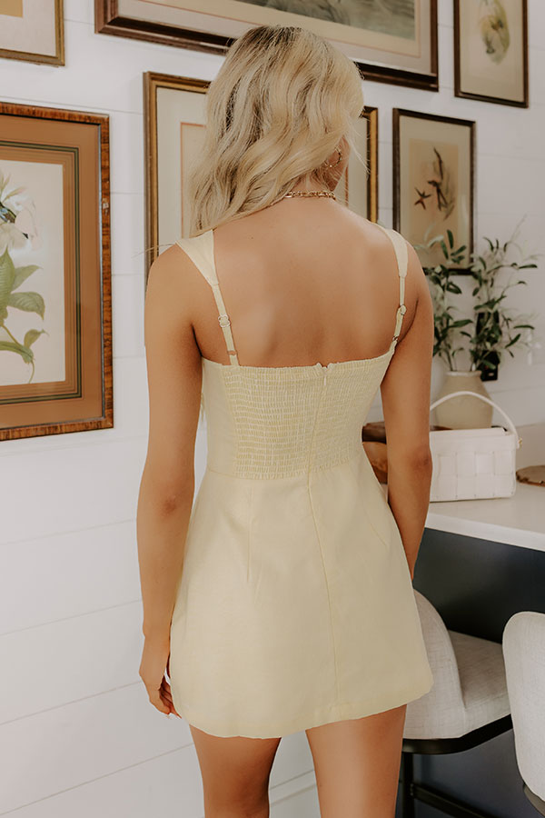 Mimosas and Macarons Linen-Blend Romper Dress in Yellow Image 5